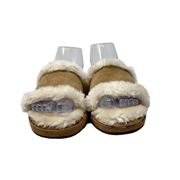 Minnetonka Suede Leather Faux Fur Open Toe Slippers Slides Tan Womens Size 7 - Picture 5 of 9